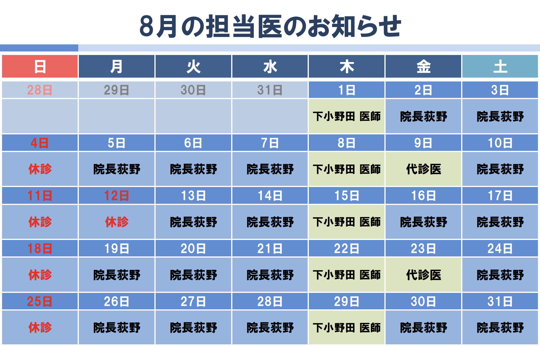 8月代診