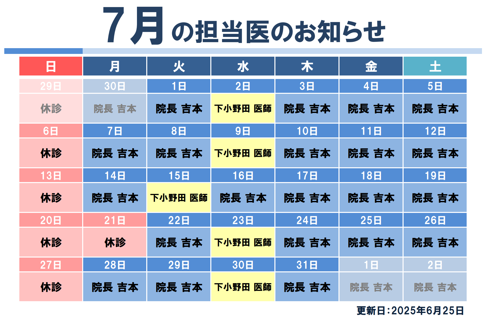 7月代診